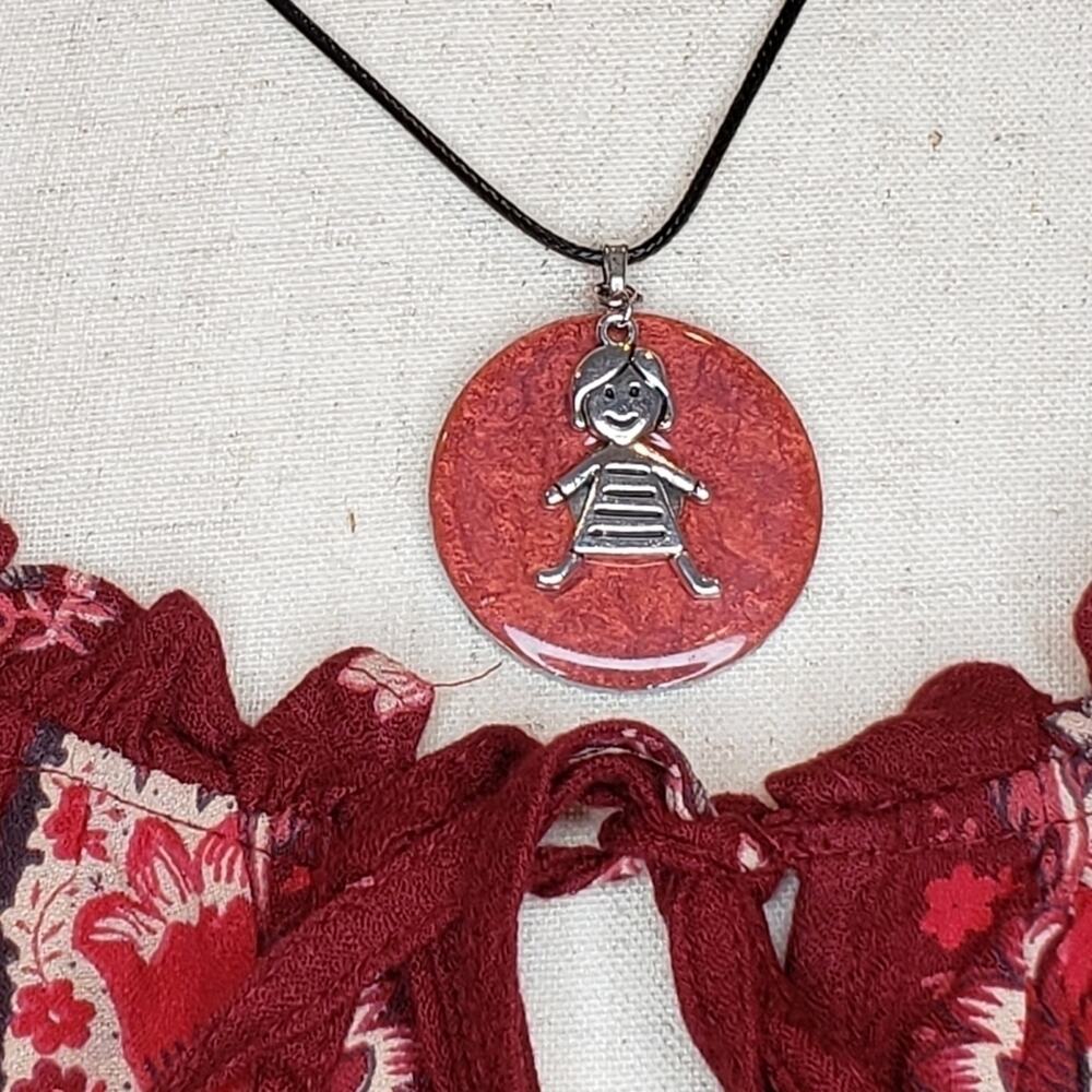 Little Girl Charm on a Painted Washer Necklace